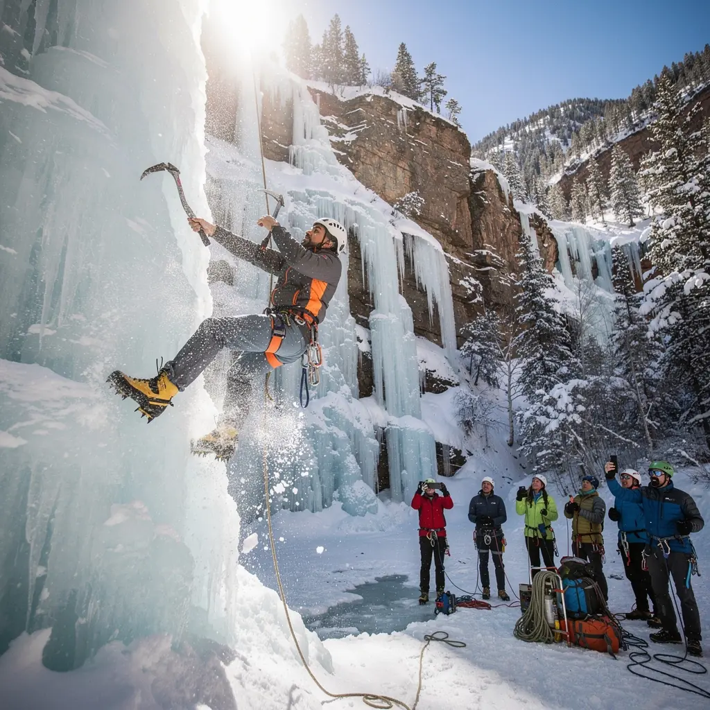 Дети, обучающиеся основам альпинизма на тренировочной стенке в парке.