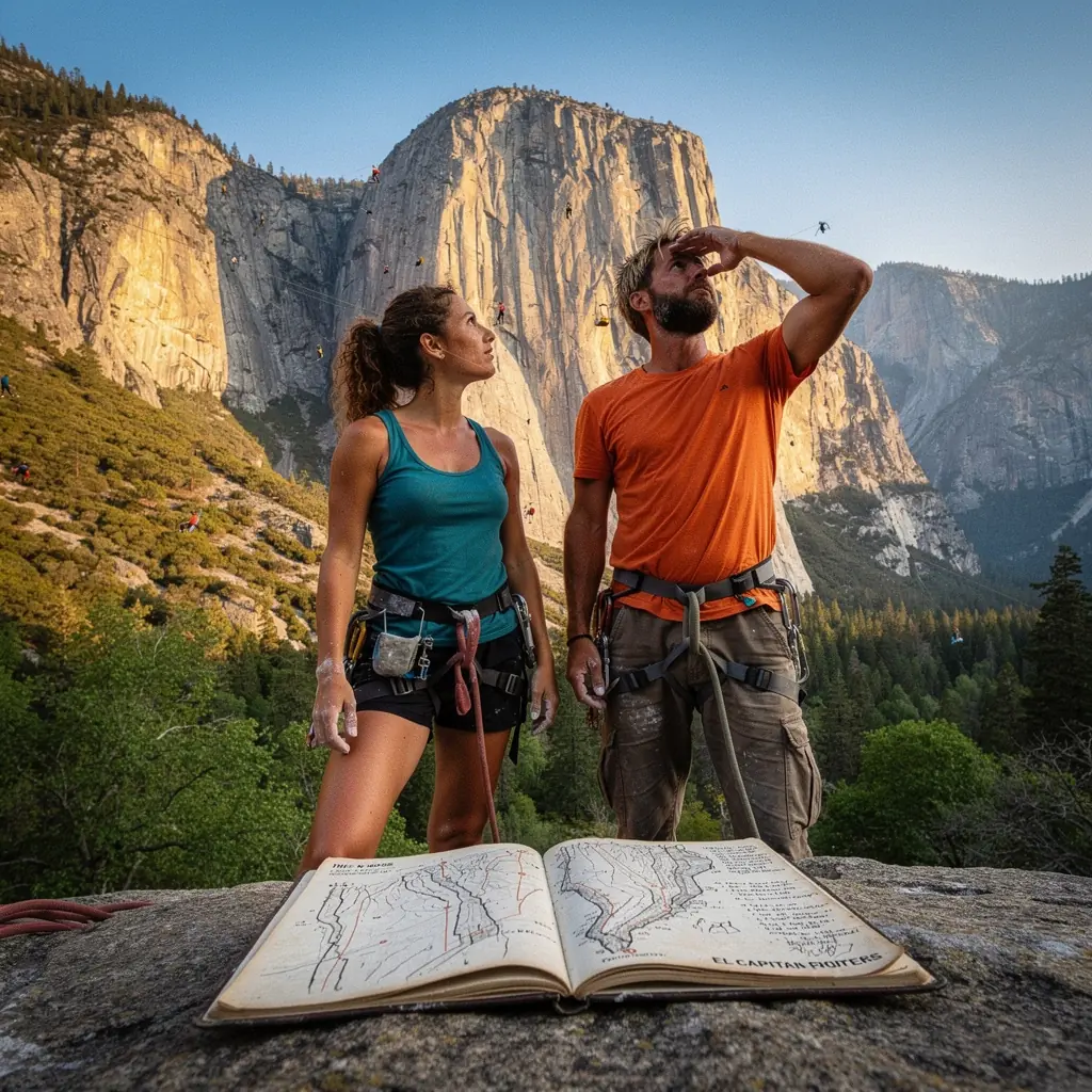 Семья, занимающаяся скалолазанием на тренировочной стенке в открытом воздухе.
