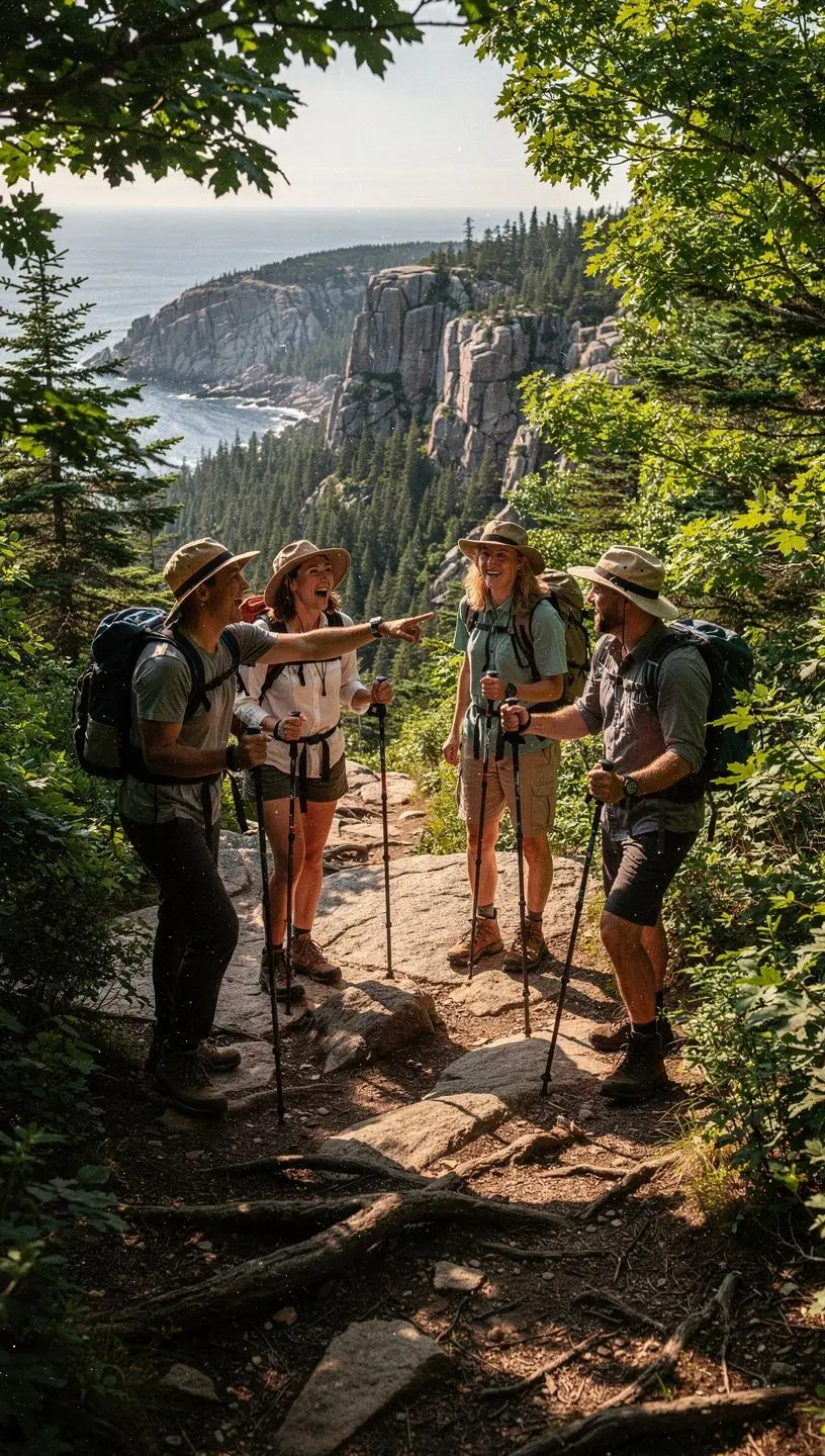 Изометрический вид на популярный маршрут для скалолазания, окруженный густыми деревьями.