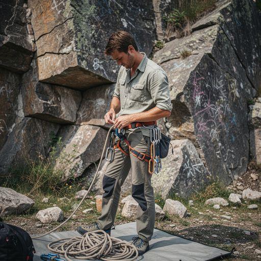 Альпинист, стоящий на вершине скалы с видом на долину и горы.